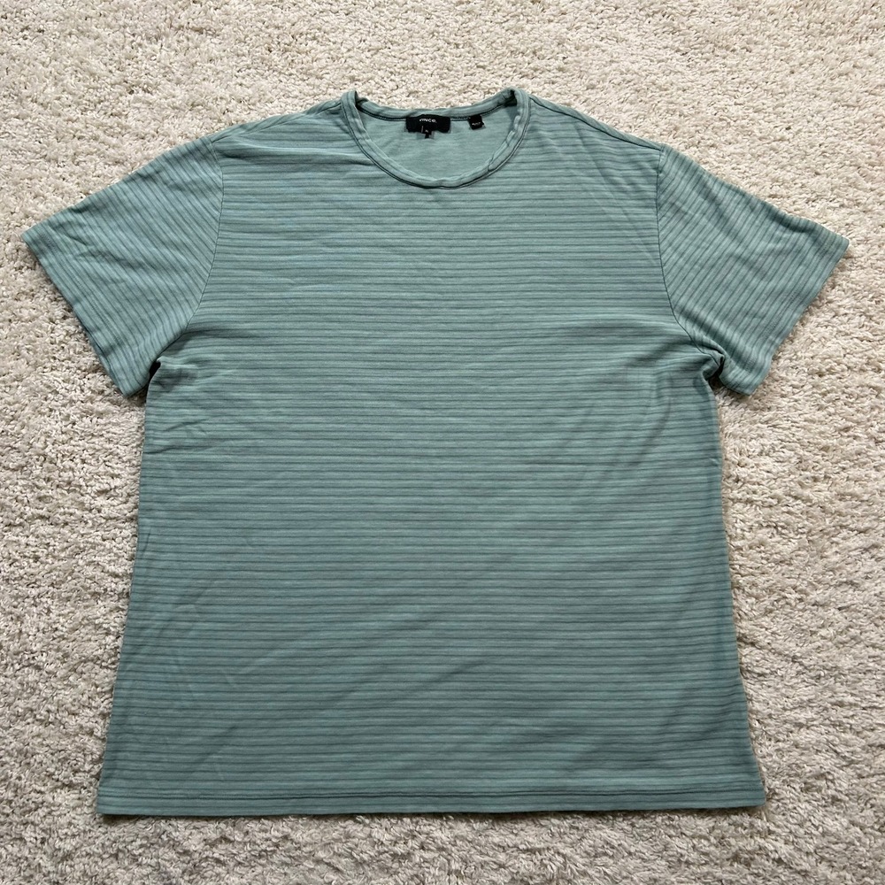 Vince Plaited Stripe Pima Cotton Crew Neck T-Shirt Men's XL Sage Green
